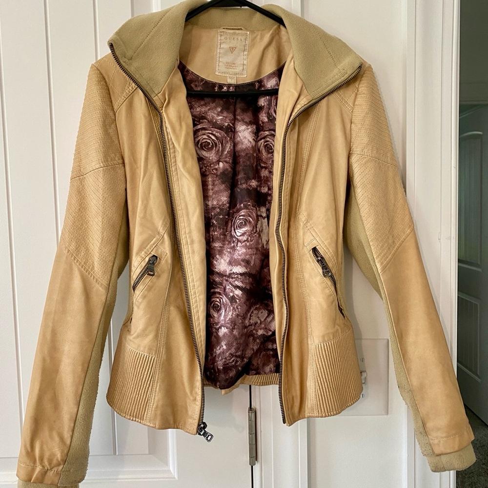 Guess Tan Leather Jacket for Women